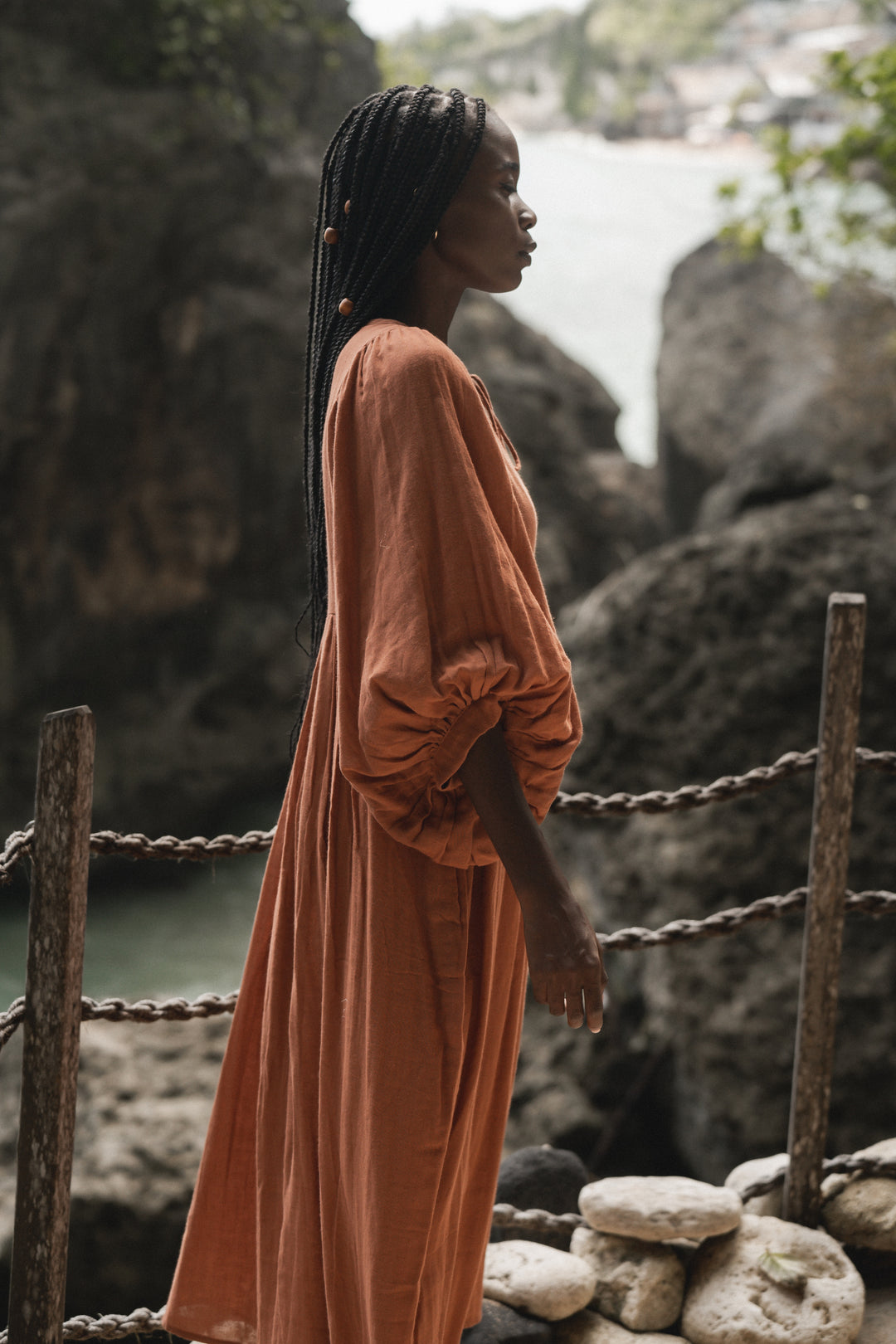 Kyra Midi Dress ~ Rust Gauze – Daughters of India