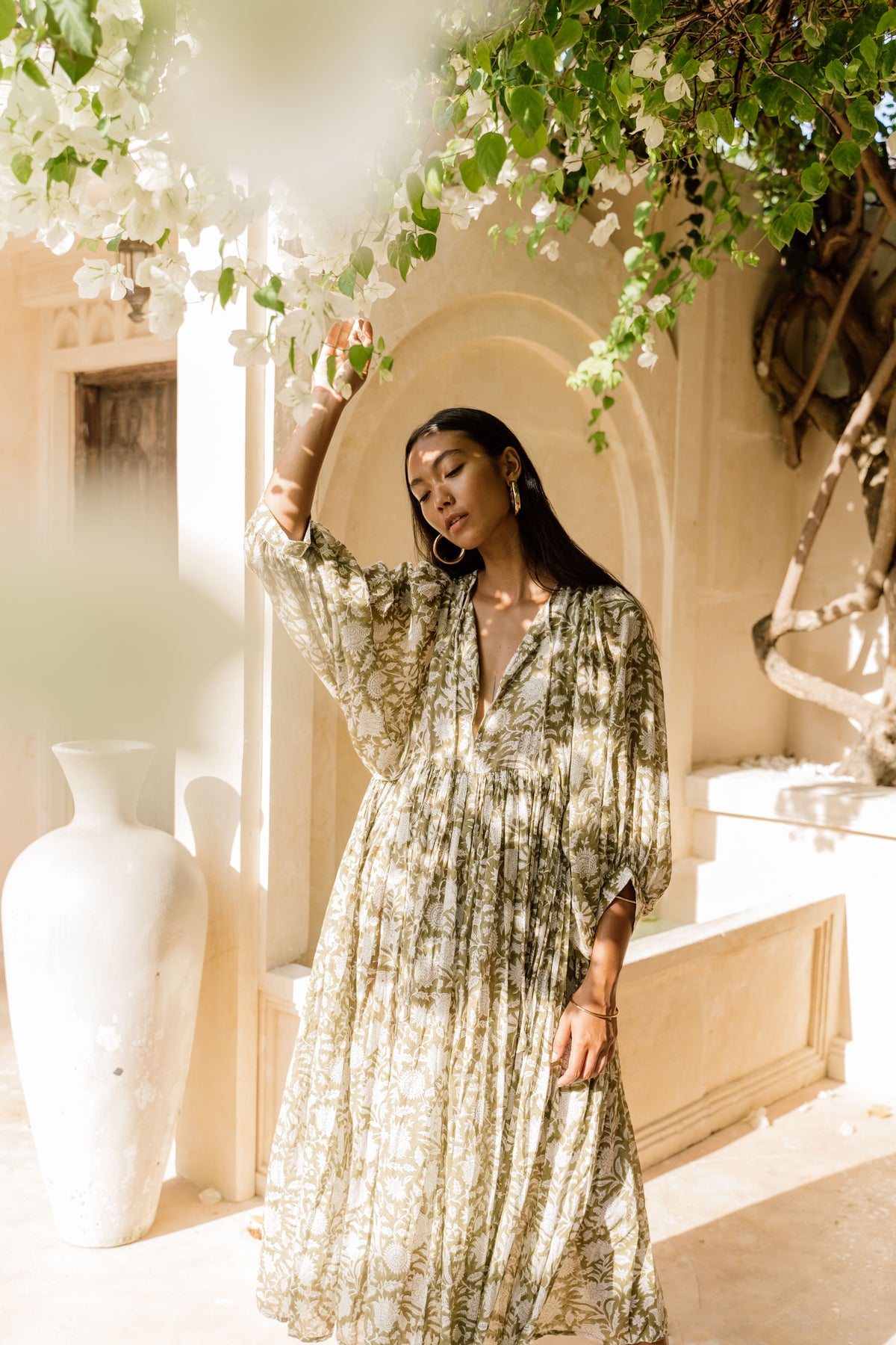 Kyra Midi Dress ~ Olive – Daughters of India