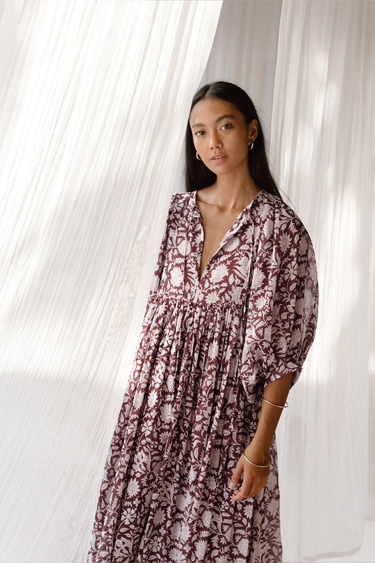 Kyra Midi Dress ~ Wine – Daughters of India